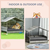 PawHut Wicker Dog House Elevated Raised Rattan Bed with Removable Cushion Lounge, Charcoal Gray(m-4)