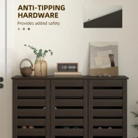 HOMCOM Narrow Shoe Cabinet with Slatted Doors, Adjustable Shelves for 20 Pairs of Shoes, Shoe Cabinet for Entryway, Dark Brown(m-7)