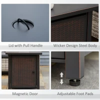 Outsunny 43 Inch Outdoor Propane Gas Fire Pit Table, 50,000 BTU Auto-Ignition Rectangular Wicker-effect Gas Firepit with Glass Wind Guard, Lid, Glass Beads, Steel Base, CSA Certification, Bronze(m-7)