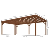 Outsunny 12' x 20' Outdoor Wooden Pergola, Grape Vine Gazebo with Concrete Anchors for Garden, Patio, Backyard, Deck, Brown(m-3)