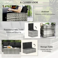 Outsunny 6 Pieces Wicker Patio Furniture Set with Cushions, 7-Seater Rattan Patio Sofa Set with Storage Coffee Table & Side Table, Sectional Outdoor Furniture Set, Black(m-6)