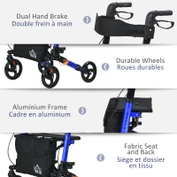 HOMCOM Rollator for Seniors with Seat, Back, Cane Holder, Aluminium Folding Rolling Walker with Adjustable Handle, Bag, Blue(m-6)