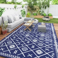Outsunny Reversible Outdoor Rug, Waterproof Plastic Straw with Carry Bag, 9' x 18', Blue & White Rhombus(m-10)