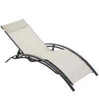 Outsunny Patio Lounge Chair, Aluminum Reclining Outdoor Tanning Chair with 5-Level Adjustable Backrest, Head Pillow and Breathable Mesh Fabric, for Pool, Deck, Garden, Beige(m-11)