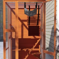 PawHut 76" Catio Outdoor Cat Enclosure with Cat Condo, Jumping Platforms, Ladder, Ramps, Hammock for 2-3 Indoor Cats, Orange(m-9)
