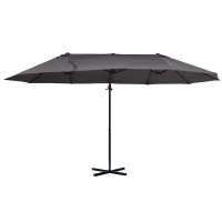 Outsunny Outdoor Patio Umbrella Offset Cantilever Umbrella with Twin Canopy Sunshade Umbrella with Lift Crank Grey(m-11)