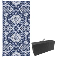 Outsunny Portable Outdoor Rug with Carry Bag, 9' x 18' Reversible Mat, Waterproof Plastic Straw RV Rug for Backyard, Deck, Picnic, Beach, Camping, Blue & White Flower(m-2)