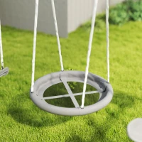 Outsunny 5 in 1 Kids Swing Set for Backyard with Heavy-Duty A-Frame Stand, Saucer Swing, Slide, Seesaw, Glider, Swing Seat, Gray(m-7)