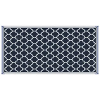 Outsunny Reversible Outdoor RV Rug, 9' x 18' Patio Floor Mat, Plastic Straw Rug for Backyard, Deck, Picnic, Beach, Camping, Dark Blue and White(m-2)