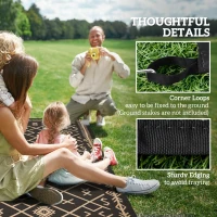 Outsunny Reversible Outdoor Rug, Waterproof Plastic Straw with Carry Bag, 9' x 18', Black & Brown Rhombus(m-8)