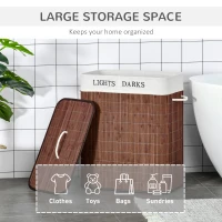 HOMCOM Bamboo Laundry Basket with Lid and String Handles, Collapsible Laundry Hamper with 2 Removable Bags, Brown(m-4)