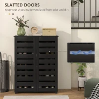 HOMCOM Shoe Storage Cabinet, Shoe Cabinet with 2 Slatted Doors for 15 Pairs of Shoes, Black(m-5)