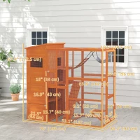 PawHut 76" Catio Outdoor Cat Enclosure with Cat Condo, Jumping Platforms, Ladder, Ramps, Hammock for 2-3 Indoor Cats, Orange(m-3)