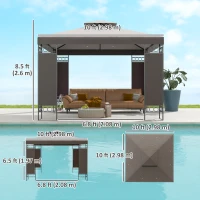 Outsunny 10 x 10 FT Canopy Gazebo, Double Roof Patio Gazebo with Screen Panels and Metal Frame for Deck, Backyard, Khaki(m-3)