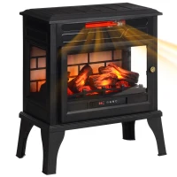 HOMCOM 24" Electric Fireplace Stove, 1000W/1500W Freestanding Fireplace Heater with Overheat Protection, Remote Control, Black(m-11)