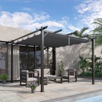 Outsunny 10' x 10' Outdoor Retractable Pergola Canopy, Aluminum Patio Pergola, Backyard Shade Shelter for Garden & Parties, Gray(m-2)