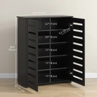HOMCOM Shoe Storage Cabinet, Shoe Cabinet with 2 Slatted Doors for 15 Pairs of Shoes, Black(m-3)