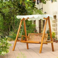 Outsunny 65" Patio Swing Chair with Canopy Outdoor Wooden Swing Bench Hammock for Garden, Poolside, Backyard(m-7)
