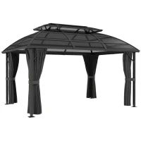 Outsunny 13' x 10' Patio Gazebo, Double Roof Outdoor Gazebo Canopy Shelter with Curtains and Aluminium Frame for Garden, Black(m-12)
