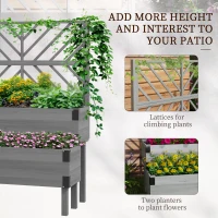Outsunny Raised Garden Bed with Trellis, 2 Tier Wooden Elevated Planter Box  for Vegetables, Flowers, Herbs, Grey(m-4)