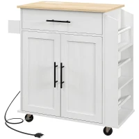 HOMCOM Rolling Island with Wheels for Kitchen, Kitchen Island on Rollers with Power Outlets, Drawer, and Doors, White(m-11)