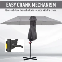Outsunny Outdoor Patio Umbrella Offset Cantilever Umbrella with Twin Canopy Sunshade Umbrella with Lift Crank Grey(m-6)