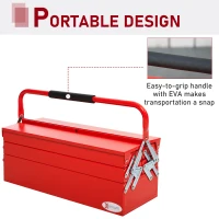 DURHAND 22" Metal Tool Box, Portable 5-Tray Cantilever Steel Tool Chest Cabinet for Garage and Warehouse, Red(m-4)