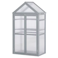 Outsunny 32" x 19" x 54" Garden Wood Cold Frame Greenhouse Flower Planter with Adjustable Shelves, Double Doors, Grey(m-11)