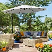 Outsunny 9.7ft Offset Patio UmbrellaCantilever Parasol with Crank Handle, 8 Ribs and Cross Base for Outdoor, Sun Shade, Cream(m-2)