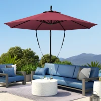 Outsunny 9.5' Cantilever Umbrella with Wind Protection Strap and Cover, Hanging Umbrella with Crank and Cross Base, UPF 50+, Red(m-10)