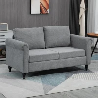 HOMCOM Vintage Loveseat, Upholstered Love Seat Furniture, Chenille-feel Fabric 2 Seater Sofa Couch with Rolled Arms, Gourd-Shaped Rubber Wood Legs for Living Room, Light Grey(m-8)