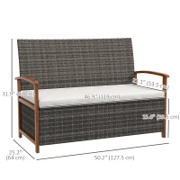 Outsunny Outdoor Rattan Bench with Cushion, Patio Loveseat, Patio Furniture, 50.2" x 25.2" x 31.9", Cream White(m-3)