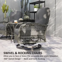 Outsunny Wicker Balcony Furniture with 2 Swivel Rocking Chairs and 2-Tier Glass Coffee Table, 3 Piece Patio Set for Porch, Grey(m-4)