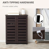 HOMCOM Narrow Shoe Cabinet with 2 Slatted Doors, Modern Shoe Storage Cabinet with Adjustable Shelves for Entryway, Hallway, Living Room, Holds 15 Pairs, Dark Brown(m-7)