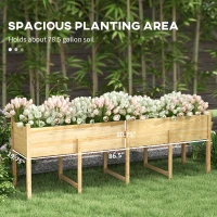 Outsunny Wooden Raised Garden Bed Planter, Large Elevated Planter Box with Legs, Bed Liner and Drain Holes, 7.4' x 1.8' x 2.6'(m-4)