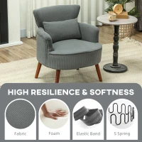 HOMCOM Modern Accent Chair, Upholstered Armchair with Solid Wood Legs and Lumbar Pillow for Living Room, Grey(m-4)