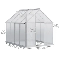 Outsunny 6' x 8' x 6.5' Walk-in Greenhouse, Polycarbonate Greenhouse with Adjustable Roof Vent, Base, Sliding Door, Clear(m-3)