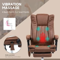 Vinsetto Massage Office Chair with 6 Points and Heat, Reclining Computer Chair with Adjustable Height and Footrest, Brown(m-6)
