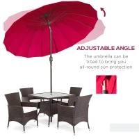Outsunny 8ft Shanghai Garden Parasol Umbrella with Crank & Tilt, Adjustable Outdoor Sun Shade, Wine Red(m-5)