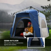 Outsunny Instant Automatic Camping Tent w/ 4 Doors and 4 Windows, Outdoor Easy Pop Up Tent, Portable Backpacking Dome Shelter, 4 Person, Grey(m-5)