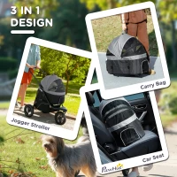 PawHut 3 in 1 Pet Jogging Stroller for Small Dogs and Cats with Detachable Carrier, Storage Basket, Gray(m-4)