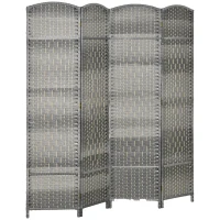 HOMCOM 6 Ft Tall Folding Room Divider, 4 Panel Portable Privacy Screen, Hand-Woven Partition Wall Divider, Mixed Grey(m-11)