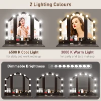 HOMCOM Makeup Vanity Table with Stool, Vanity Set with 10 LED Lights, 5 Drawers and 3 Compartments, Black(m-4)