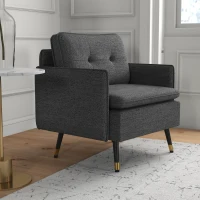 HOMCOM Modern Armchair, Upholstered Accent Chair with Tufted Back Cushion and Steel Legs for Living Room, Bedroom, Dark Grey(m-7)