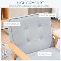 HOMCOM Modern Armchair Fabric, Accent Chair with Tufted Back, Wood Legs and Thick Padding for Living Room, Bedroom, Light Grey(m-5)