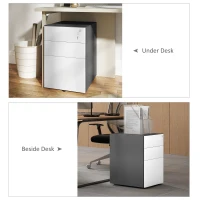 Vinsetto 3 Drawer Filing Cabinet, Home Office Storage Cabinet with Wheels, Lock for A4, Letters, Legal-sized Files, Grey and White(m-5)
