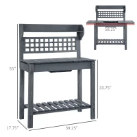 Outsunny Outdoor Potting Bench Table, Wooden Workstation with Sliding Tabletop, Storage Shelf and Dry Sink, for Greenhouse, Garden, Patio, Gray(m-3)