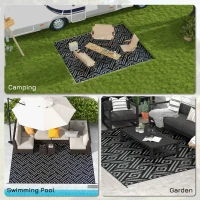 Outsunny Reversible Outdoor Rug Waterproof Plastic Straw RV Rug with Carry Bag, 9' x 12', Black and Grey Geometric(m-5)