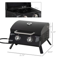 Outsunny 2 Burner Propane Gas Grill, Outdoor Portable Tabletop BBQ with Foldable Legs, 10000 Each Burner, Lid, for Camping, Picnic, Backyard, Black(m-3)