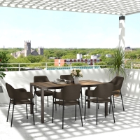 Outsunny 63"-94.5" Extendable Patio Dining Table for 6-8 Person, Outdoor Dining Table with Aluminium Edging, Steel Frame, Brown